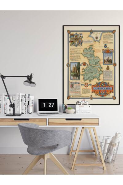 Pegziz Χάρτης σχεδίου πόλης Cambridgeshire England 1947 - 60x90cm Καλλιτεχνικ...