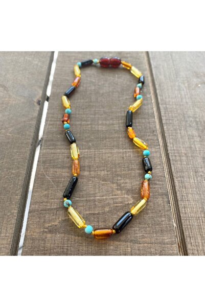 Totsandmore Karışık Renk Turkuaz Renk Kehribar Bebek Kolyesi Deniz Model Orij...