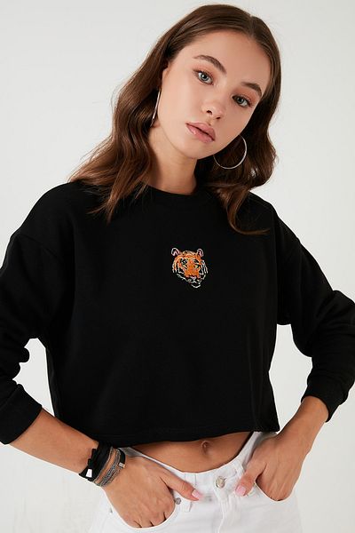 Lela Памучен суитшърт с щампа и кръгло деколте 601ms1342