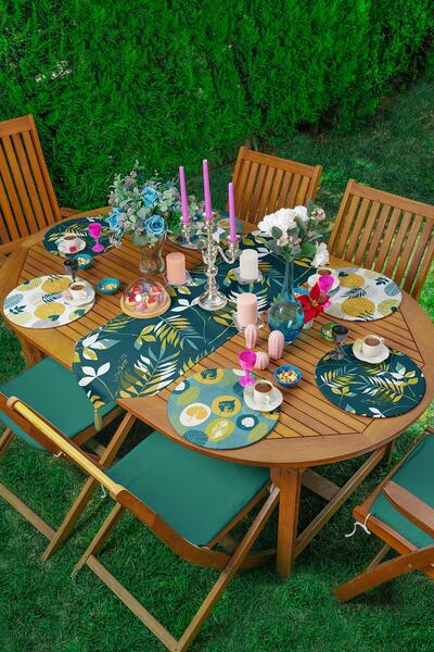 Realhomes 6+1'li Tropik Yaprak Tasarımlı Supla Runner Seti