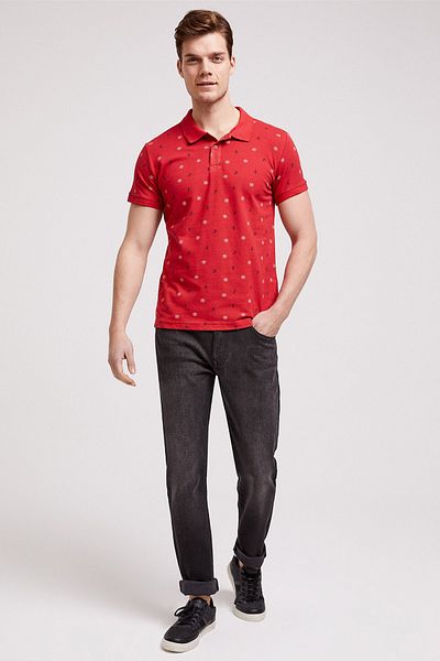 Lee Cooper Men's Anchors Printed Pique Polo Neck T-Shirt Red 202 LCM242043