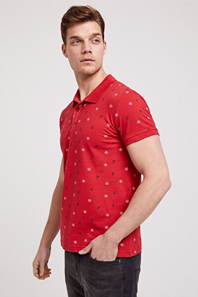 Lee Cooper Men's Anchors Printed Pique Polo Neck T-Shirt Red 202 LCM242043