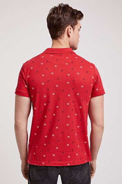 Lee Cooper Men's Anchors Printed Pique Polo Neck T-Shirt Red 202 LCM242043