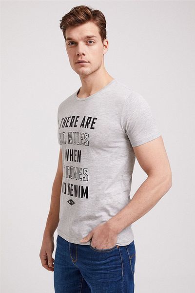 Lee Cooper Men's There O Neck T-Shirt Gray Melange 202 LCM242065