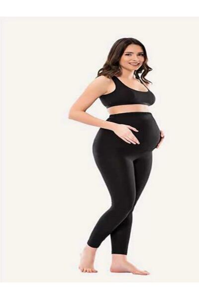 jilly jo Kadın Siyah Düz Uzun Penye Pamuklu Hamile Tayt pantolon 4073