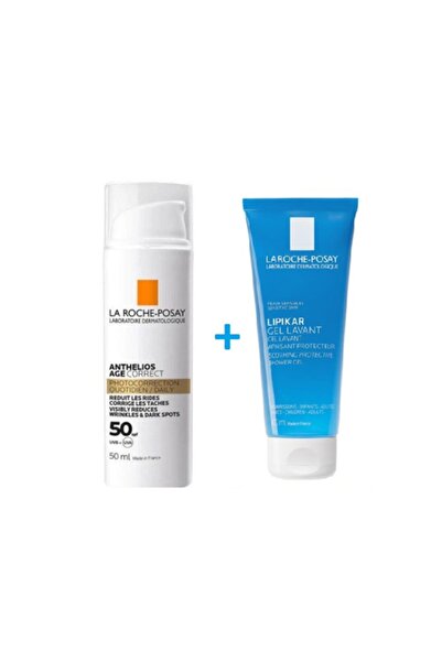 La Roche Posay La Roche-posay Anthelios Age Correct Daily Light Cream Spf50 50 Ml - Lipikar Gel Lavant 100 Ml - Set