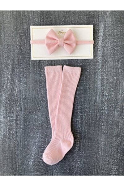 pempem bandana Kız Bebek Pembe Çorap Bandana Takım