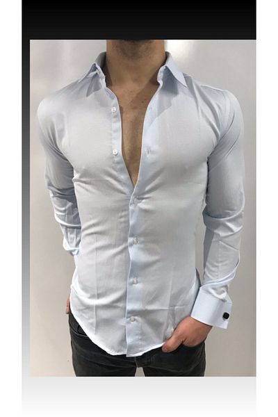 BYBÜLENT Мъжка риза спортна кройка slim fit slim fit стилна риза ледено синьо VR036