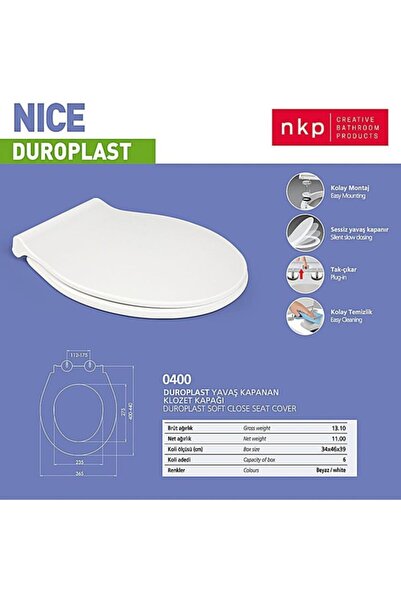 NKP Nice Duroplast Yavaş Kapanan Klozet Kapağı Metal Menteşe Üstten Sıkmalı