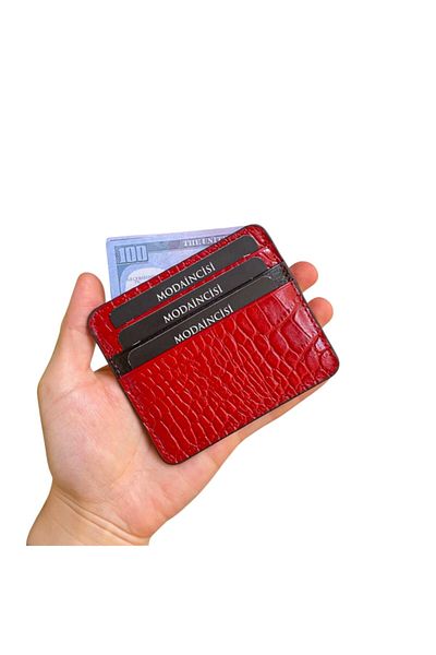 Modica Ariza - Crocodile Pattern Genuine Leather Red Slim Card Holder