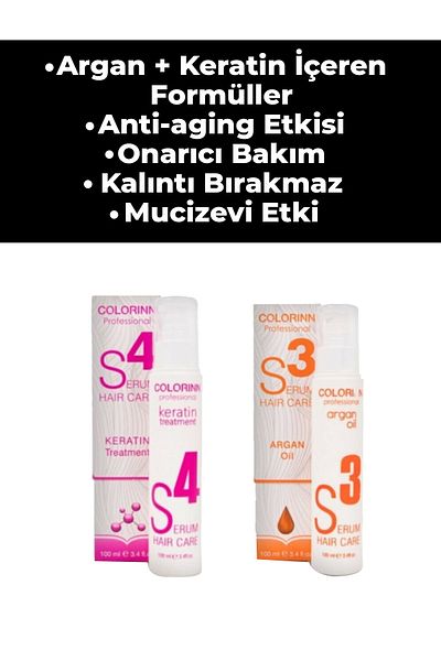 Colorinn S3 Argan Oil Hair Care Serum 100 ml and S4 Repairing Keratin Serum 100 ml Hair Care Set