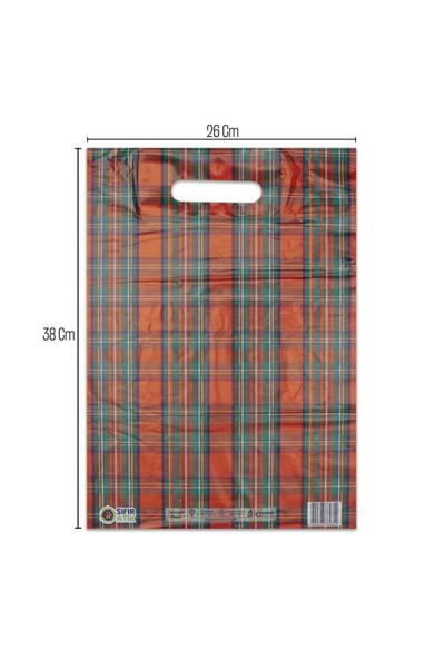 Genel Markalar No:2 (26*38) Kırmızı Ekose Desenli Takviyeli Elgeçme Poşet 50 Adet