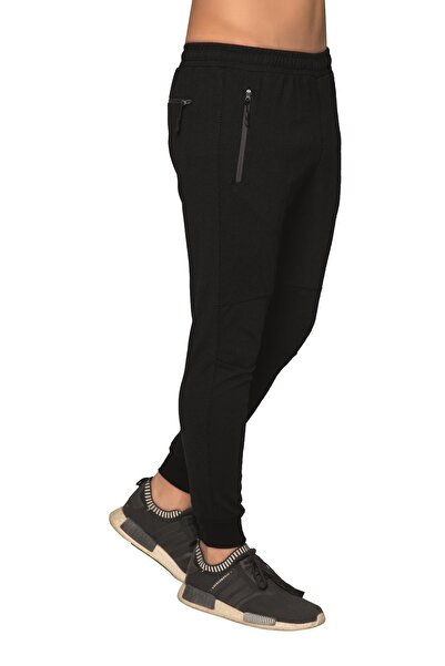 Crozwise Yağmur Desen Erkek Dar Paça Eşofman Alt Siyah 2148-10