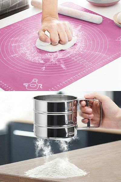 afifehome Silicone Large Size Dough Rolling Mat 45x65 and 250gr Capacity Flour Sugar Sieve