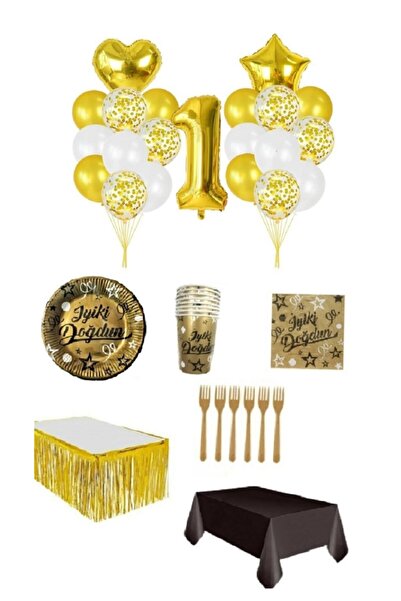 Dipak Χρυσό/μαύρο Χρώμα Σετ γενεθλίων 1 έτους για 16 άτομα