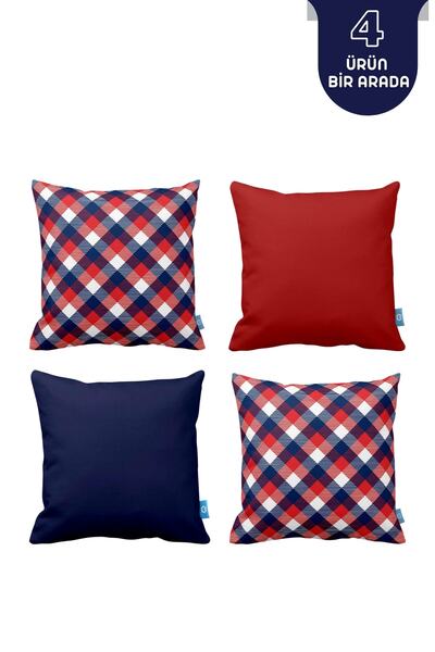 Bc Home 4'lü Çiftlik Evi Tartan Kırlent Kılıfı Seti