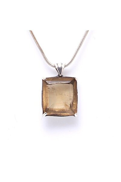 Haşimi Doğaltaş Dumanlı Kuvars Doğal Taşlı Özel Tasarım Gümüş Kolye Ucu