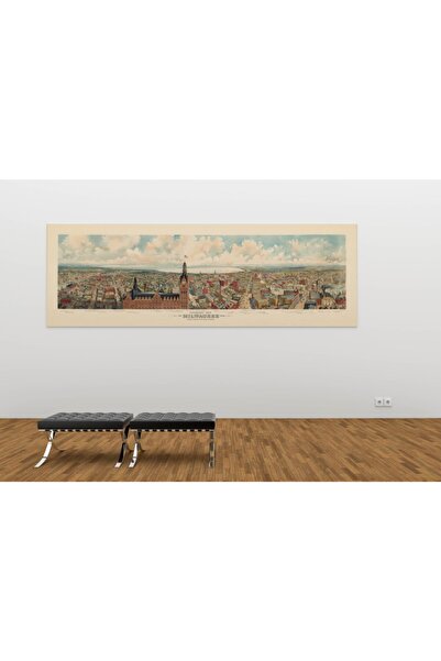 Pegziz Panoramik Milwaukee 1898 Şehir Planı Haritası Sanatsal Duvar Dekorasyon Poster 50x100cm.