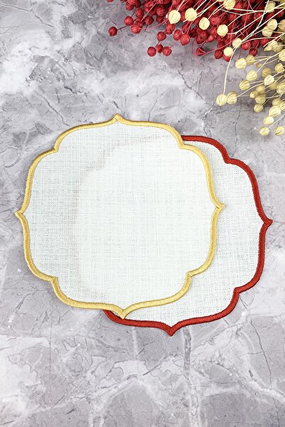 WEARE2 Șervețele de cocktail brodate, roșii și aurii, colorate, din 2 piese