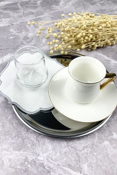 WEARE2 منديل كوكتيل بتأثير الكتان المطرز باللون الرمادي الفضي