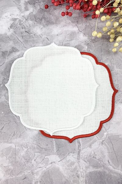 WEARE2 Șervețele de cocktail brodate, colorate roșu și alb, pachet de 2