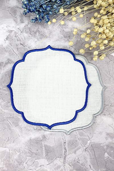 WEARE2 Șervețele de cocktail brodate, în culorile albastru și gri argintiu, p...