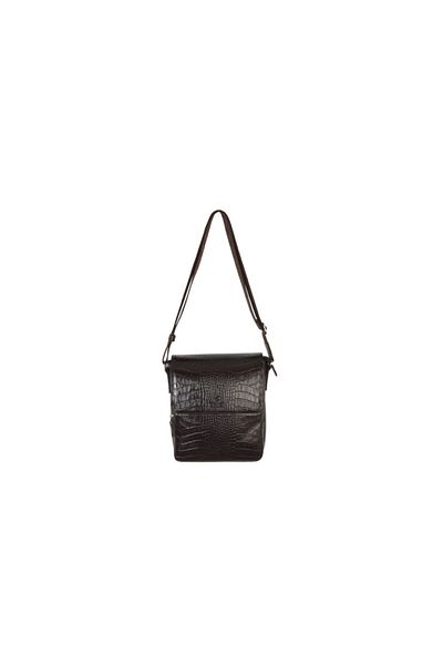 Eminsa Men's Brown Crocodile Genuine Leather Shoulder Bag with Strap