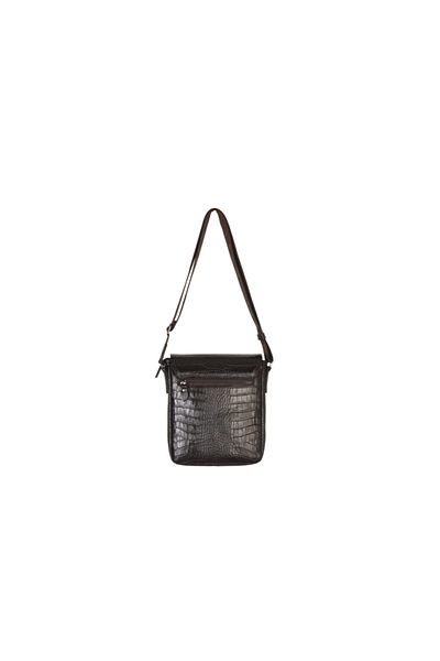 Eminsa Men's Brown Crocodile Genuine Leather Shoulder Bag with Strap
