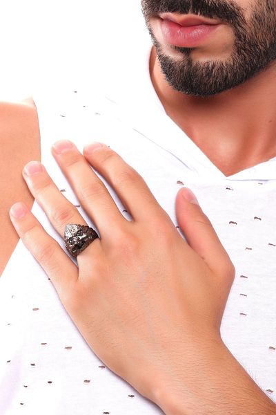 LABALABA Men's Metallic Anthracite Lacquer Plated Adjustable Eagle Ring