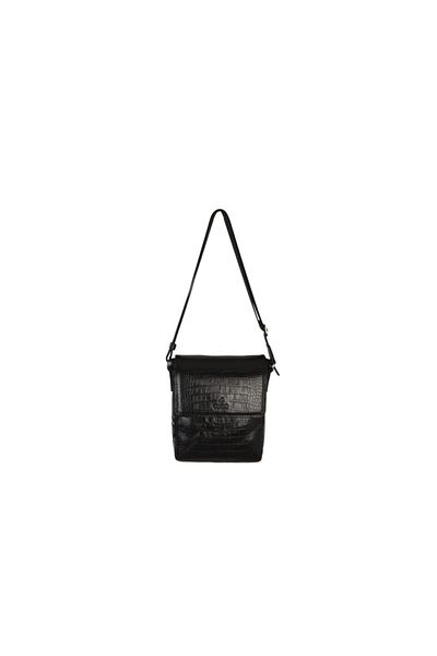 Eminsa Men's Black Crocodile Genuine Leather Shoulder Bag with Strap