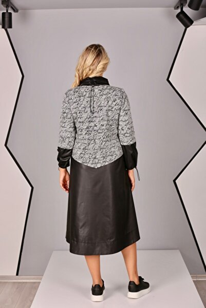 THE NUQUELLA Büyük Beden Çizgili Örme Garnili Elbise