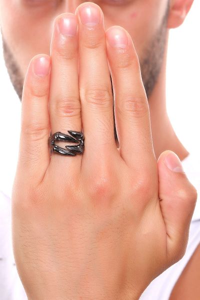 LABALABA Men's Metallic Anthracite Lacquer Plated Adjustable Eagle Claw Ring