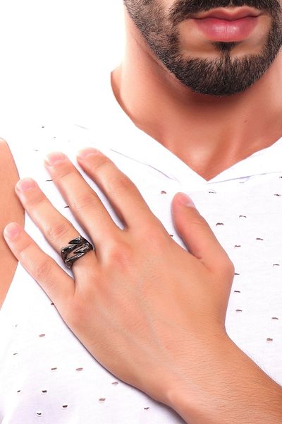LABALABA Men's Metallic Anthracite Lacquer Plated Adjustable Eagle Claw Ring