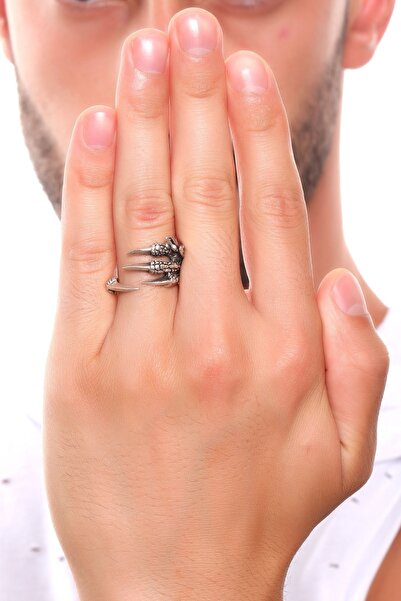 LABALABA Erkek Antik Gümüş Kaplama Ayarlanabilir Kartal Pençesi Yüzük