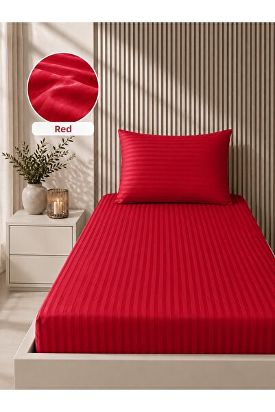 Bikaya Home Striped Satin Single Sheet Set |   100X200+30 cm |   Elastic, Sof...