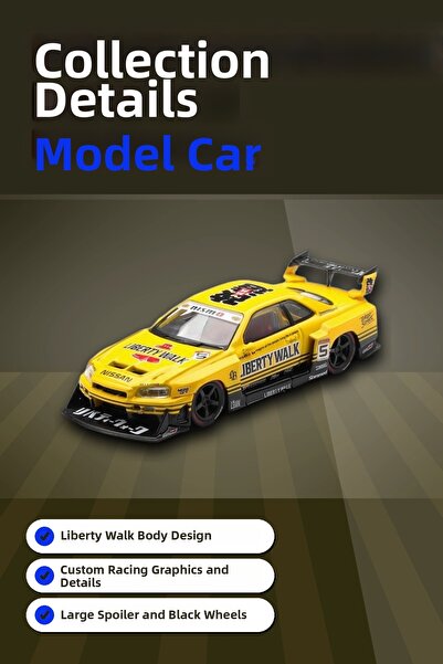 Mercansa Yellow 1/64 Scale Lb-Er34 Nissan Skyline Super Silhouette Diecast Mo...
