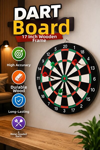 canrodi 17-Inch Wooden Dart Board – Includes 4 Metal Tip Darts and Wall Mount...