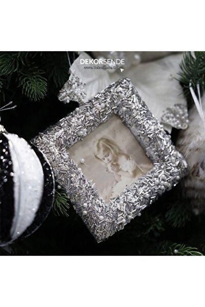 Dekorsende New Year's Ornament Stone Square Frame Silver 12 cm