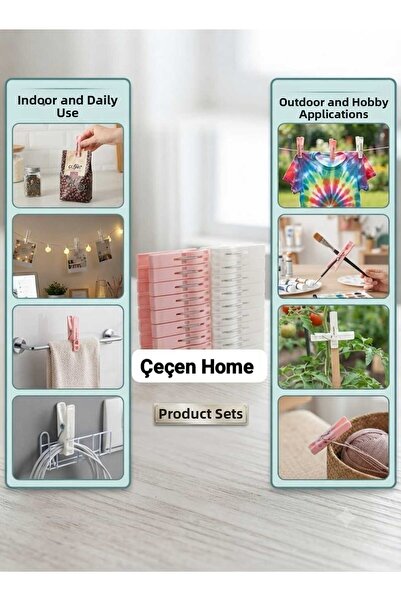 ÇEÇEN HOME 18-Piece Multi-Purpose Peg Set Pink White Plastic Clothes Pegs Bag...