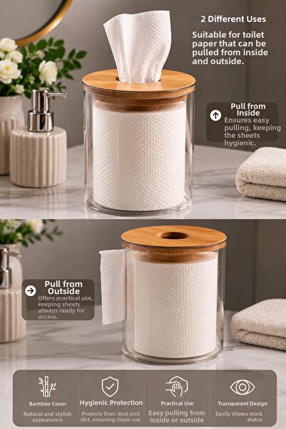 Binbirreyon Transparent Toilet Roll Holder Internal Pulling External Winding ...