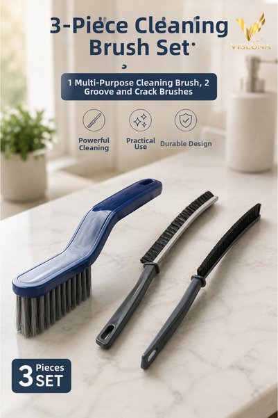 VİSLUNA 3-Piece Professional Cleaning Brush Set, Multi-Purpose Hard Bristle B...
