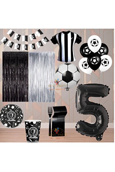 BEST PARTİ Best 5 Year Old Black and White Themed Fan Luxury Birthday Party Set