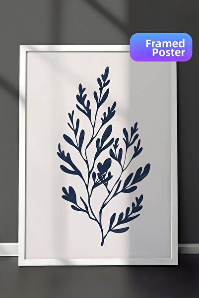 Zestia Pictură murală minimalistă cu ramă albă, ilustrație cu ramură de frunz...