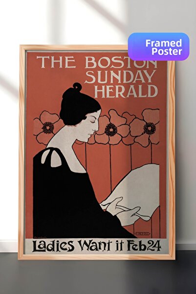 Zestia Pictură murală Art Nouveau cu ramă din lemn, afiș retro Revista Poppy,...