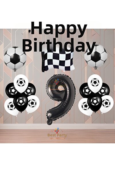 BEST PARTİ Best Black-White Football Fan-Themed Birthday Party Set Age-9