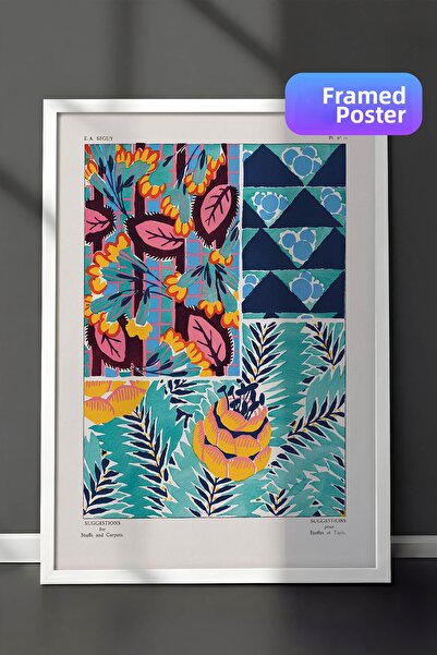 Zestia Pictură murală Art Deco cu ramă albă, model retro cu frunze pastelate,...