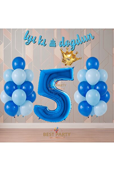 BEST PARTİ Best Blue Color Themed Numbered Birthday Party Set Age-5