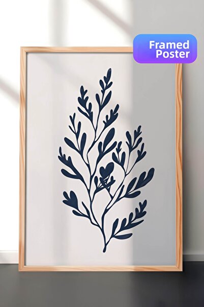 Zestia Pictură murală minimalistă cu ramă din lemn, ilustrație cu ramură de f...