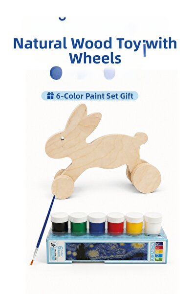 212toyzz Wooden Rabbit Toy Natural Handmade Paintable Educational Toy + 6-Pie...