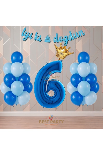 BEST PARTİ Best Blue Color Themed Numbered Birthday Party Set Age-6